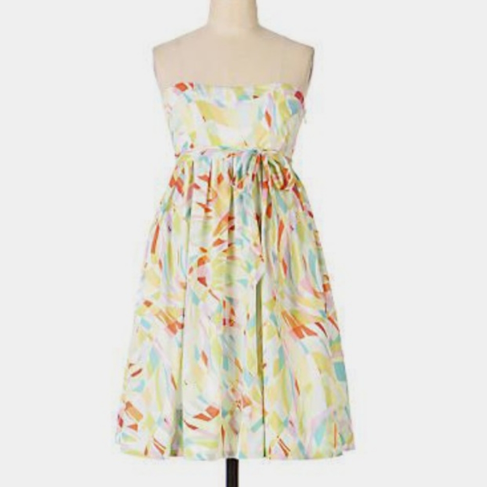 Anthropologie Maeve Santa Luzia Kaleidoscope Sea Glass Strapless Dress Sz 0